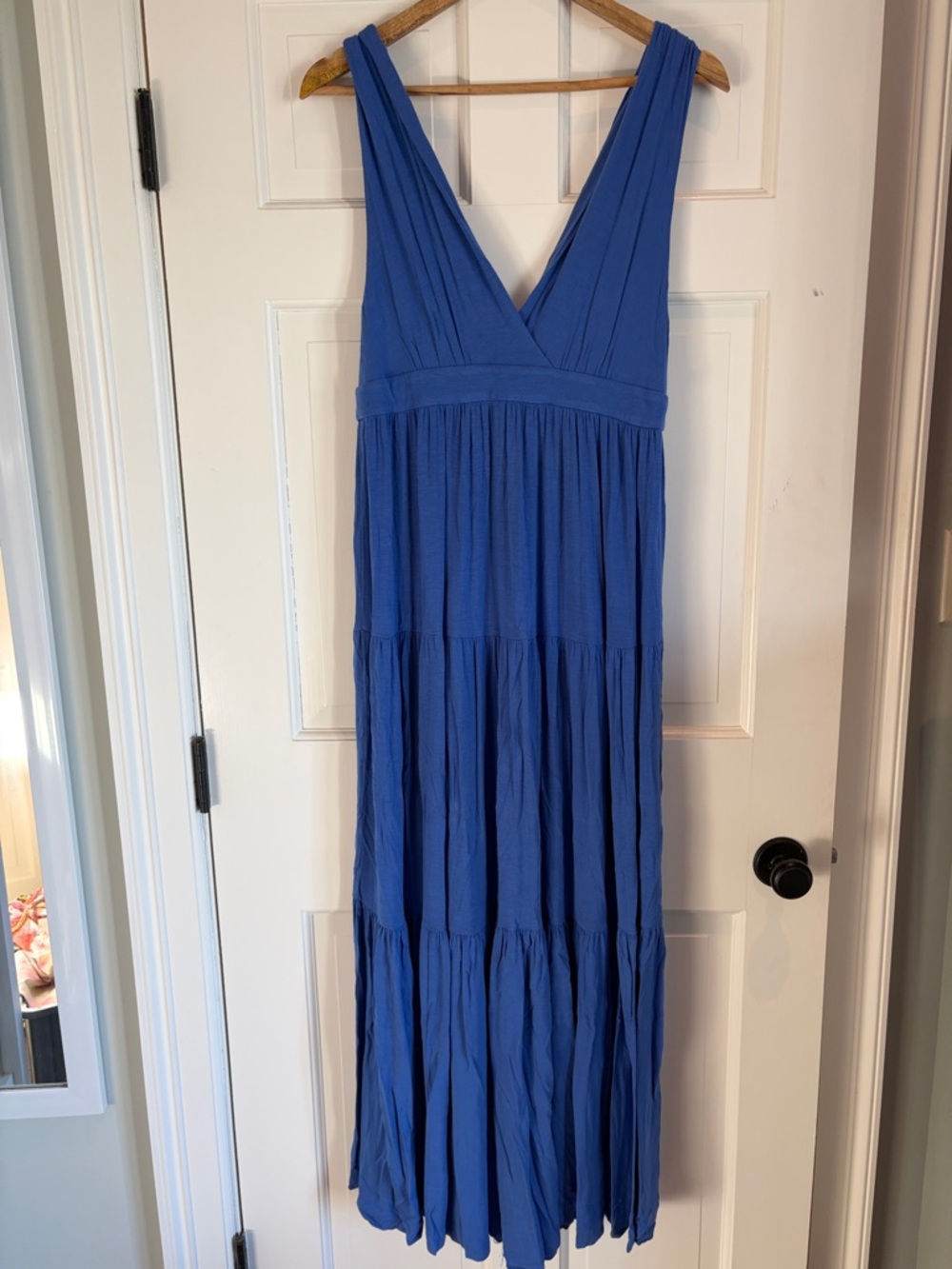 Blue V-Neck Tiered Maxi Dress -